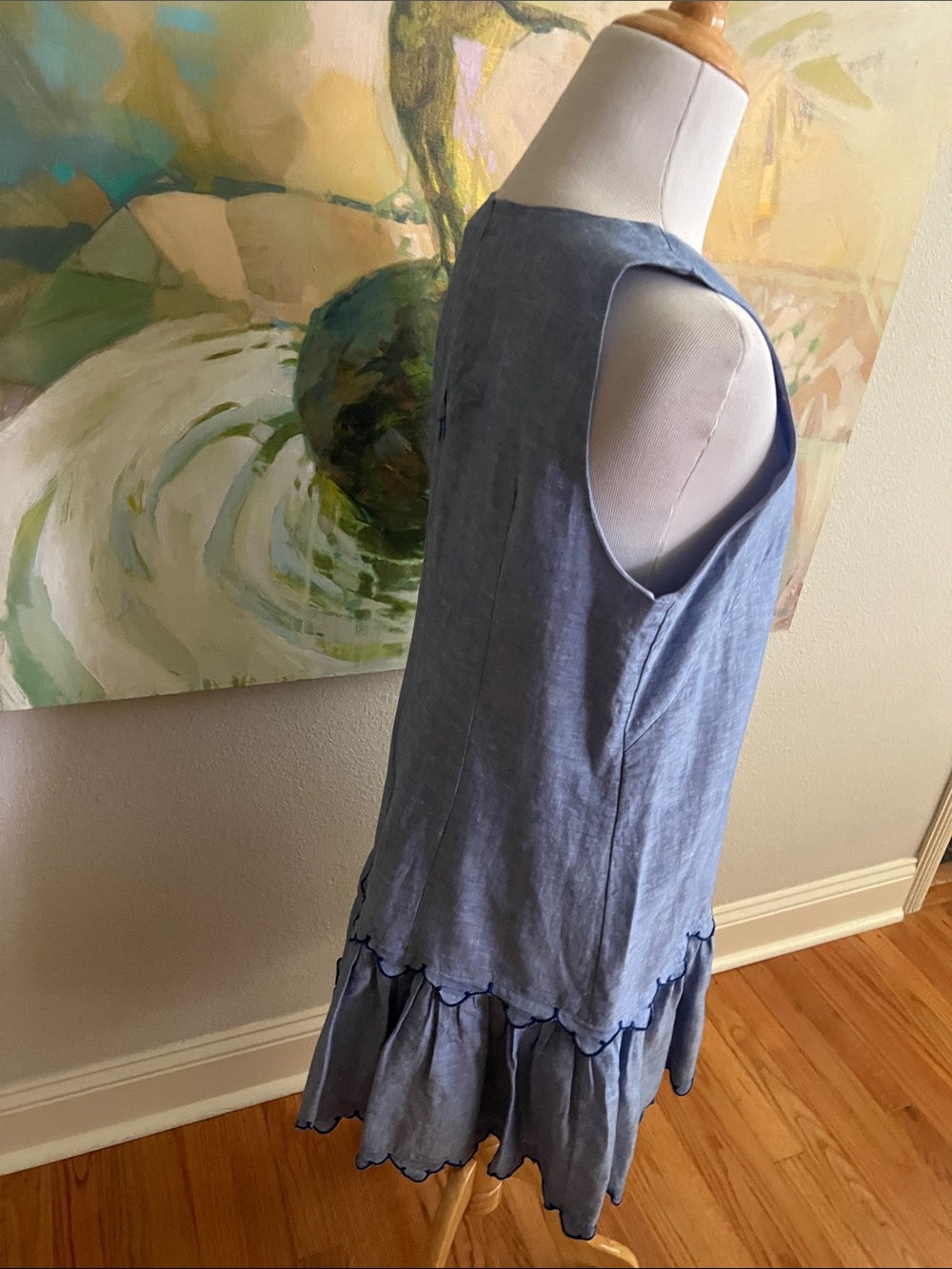 Ann Taylor Chambray Flounce Shift Dress size 4 scalloped - Picture 10 of 16